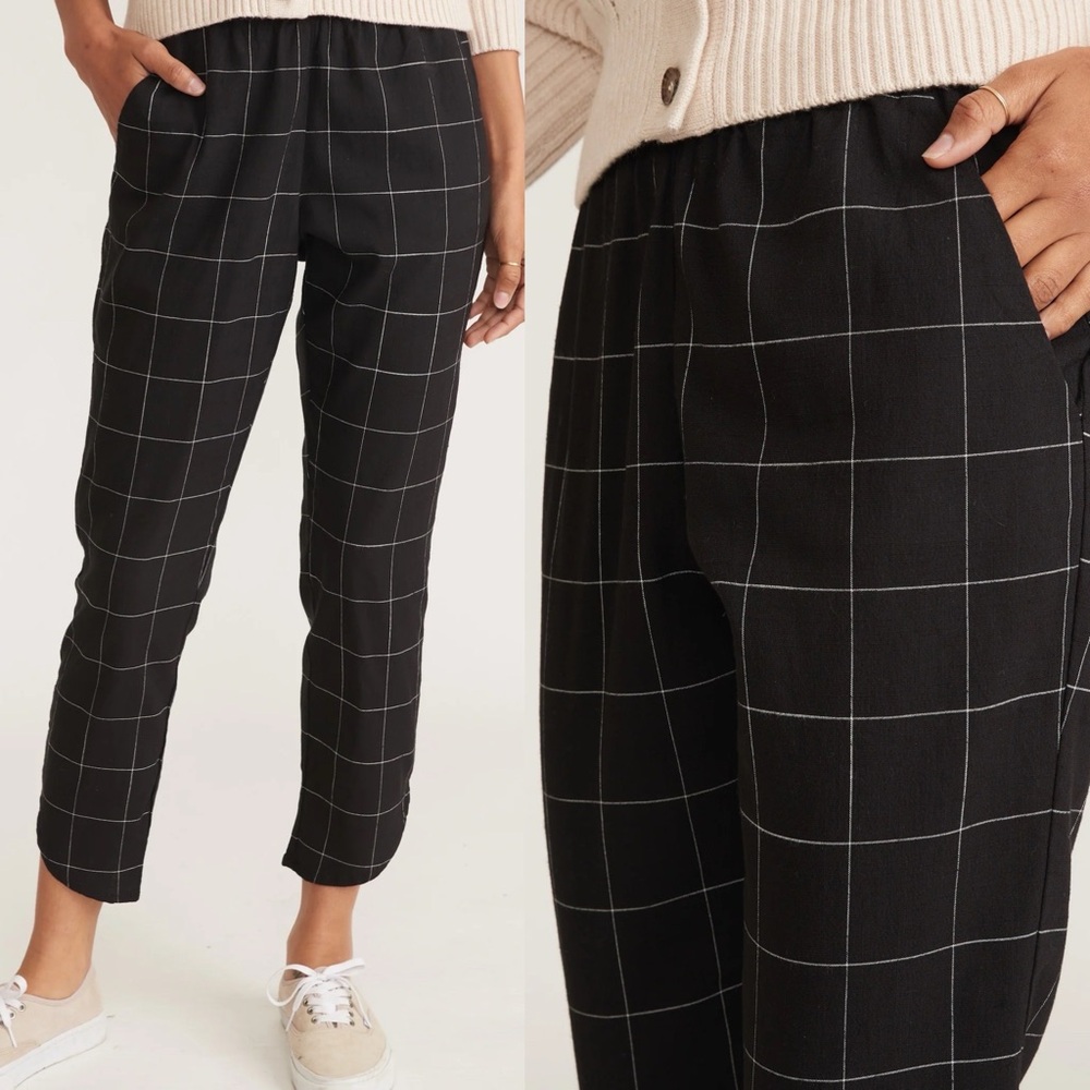 Marine Layer Allison Pant Black Windowpane Tencel Medium Womens Breathable